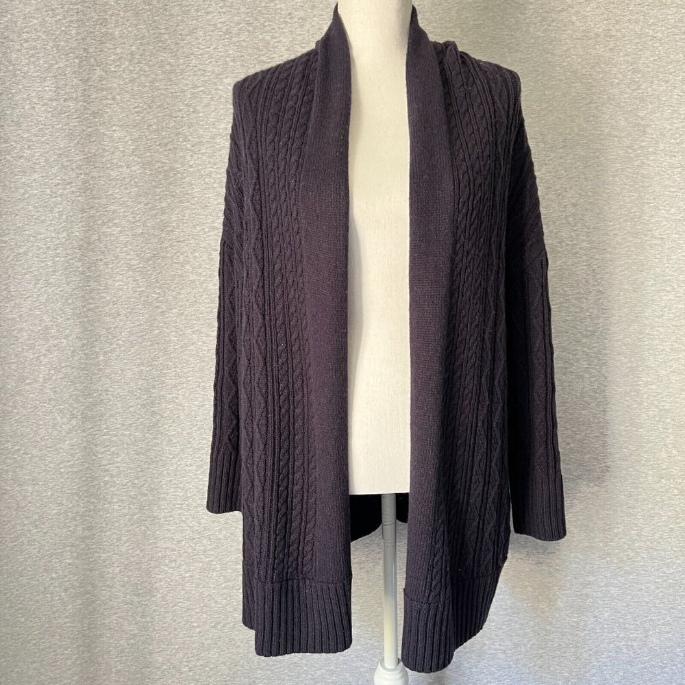 Max Studio Cardigan‎ Womens Medium Navy Long Cable Knit Wool Alpaca Blend Duster